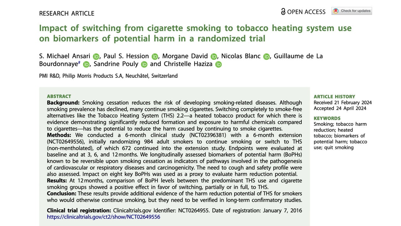 Impact of switching from cigarette smoking to tobacco heating system use on biomarkers of potential harm in a randomized trial