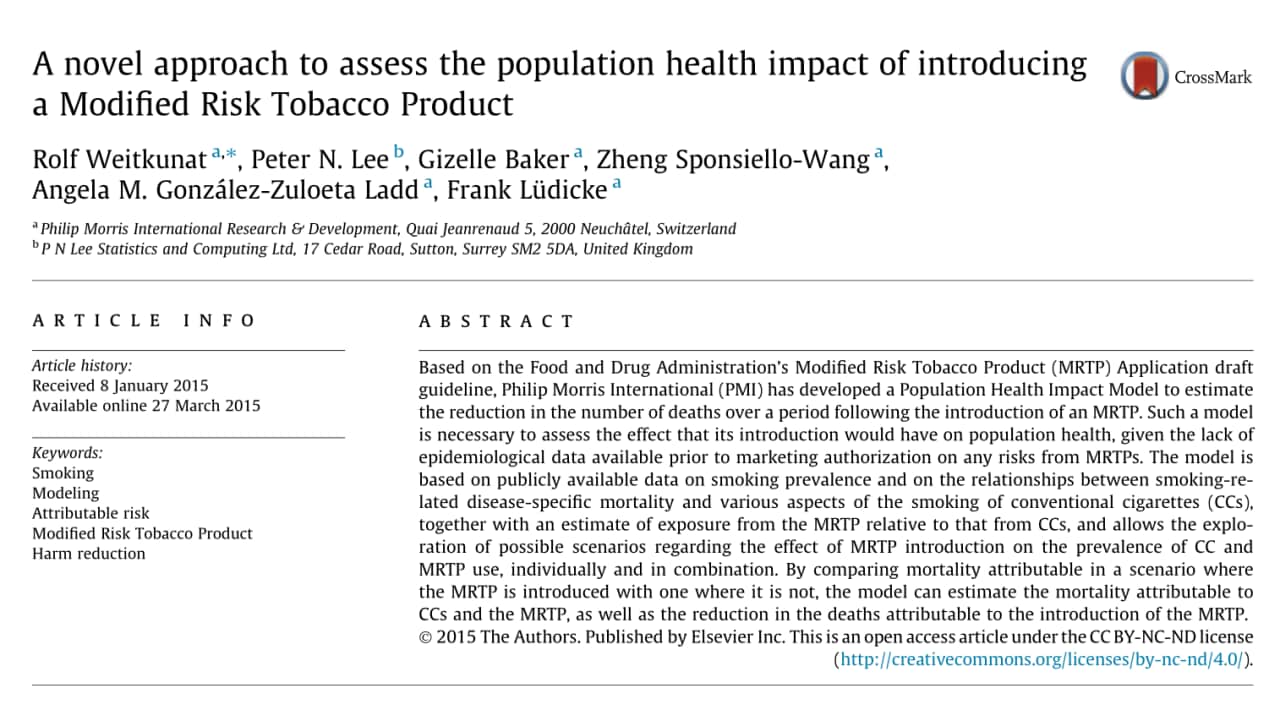 A novel approach to assess the population health impact of introducing a Modified Risk Tobacco Product