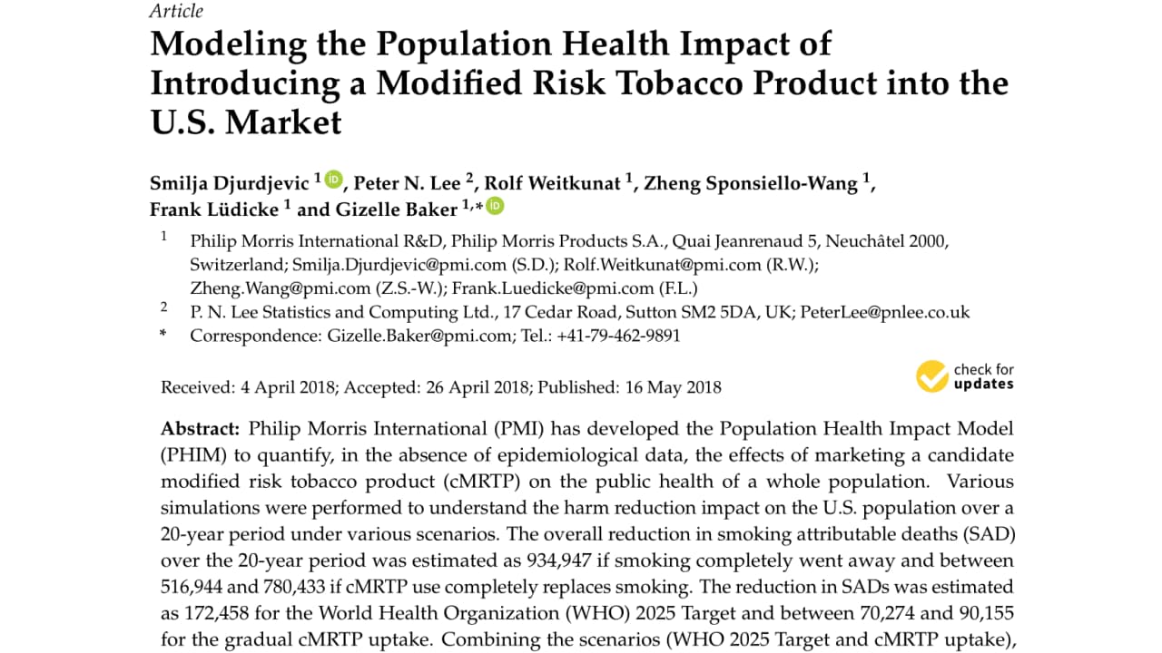 Modeling the population health impact of introducing a Modified Risk Tobacco Product into the U.S. market