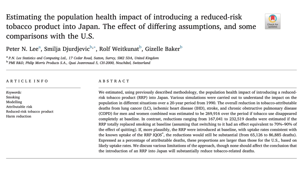 Estimating the population health impact of introducing a reduced-risk tobacco product into Japan. The effect of differing assumptions, and some comparisons with the U.S.
