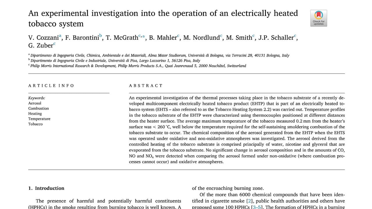 An experimental investigation into the operation of an electrically heated tobacco system